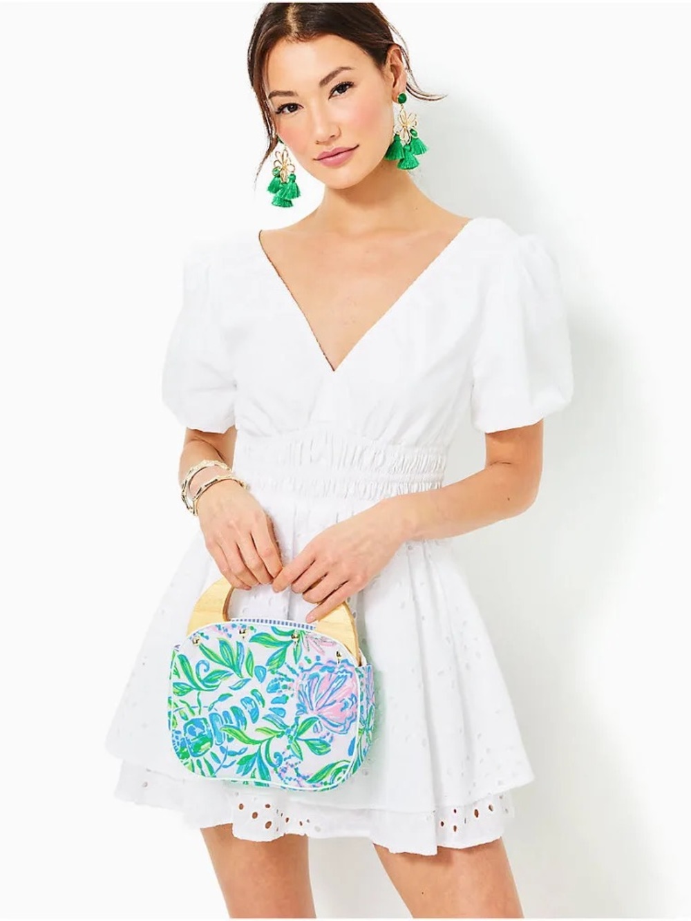 Lilly Pulitzer White Eyelet V‑Neck Mini Dress